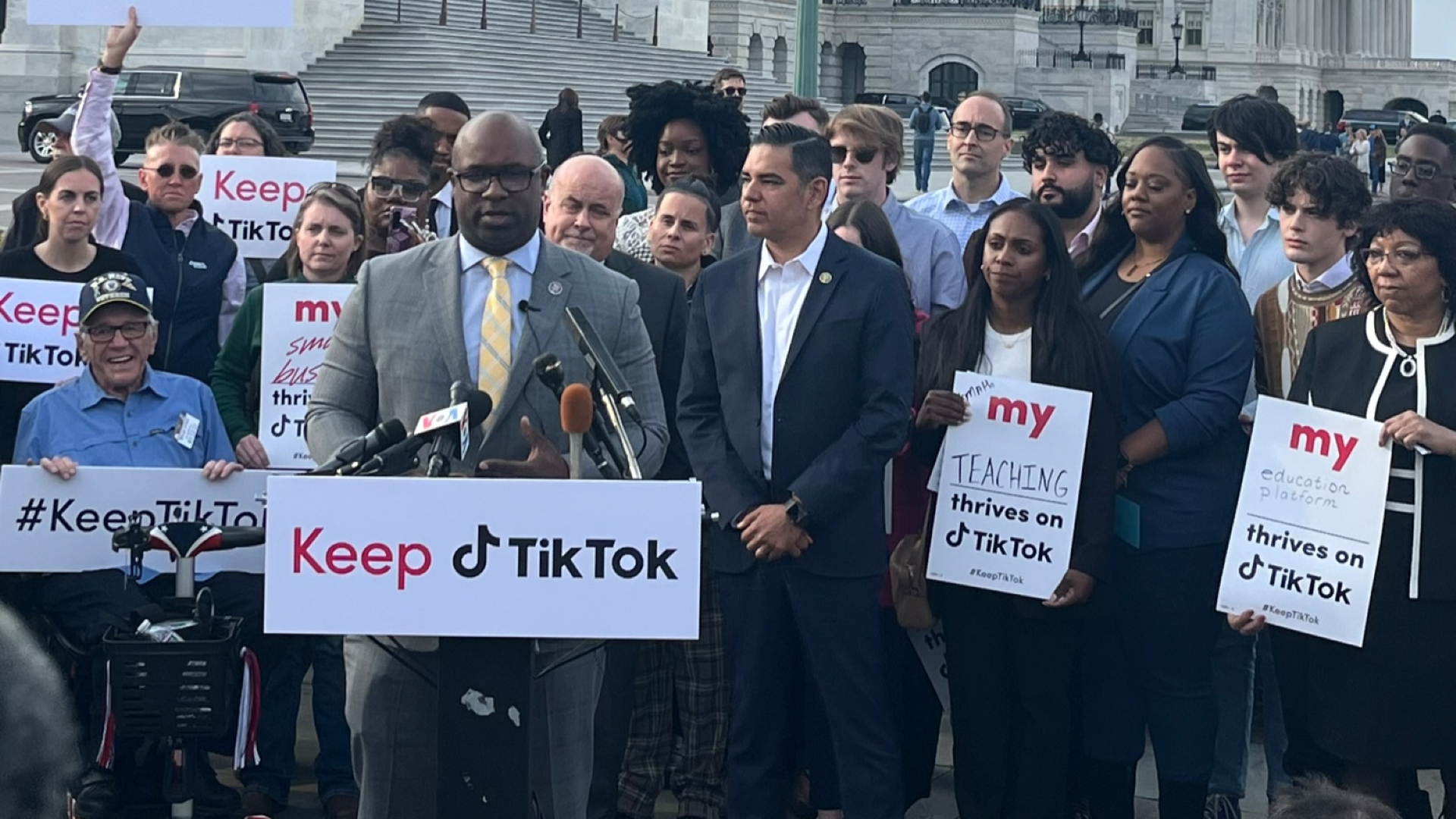 Protests have erupted at the Capitol building in Washington DC against the possibility of a TikTok ban